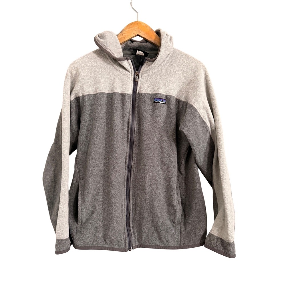 Patagonia Fleece Hoodie Womens L Gray Full Zip Colorblock Synchilla Jacket